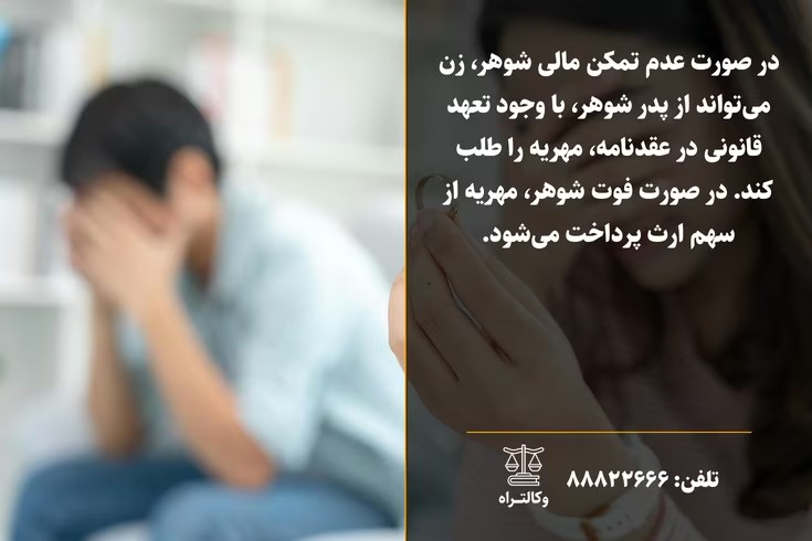 مطالبه مهریه از پدر شوهر شرایط و حقوق